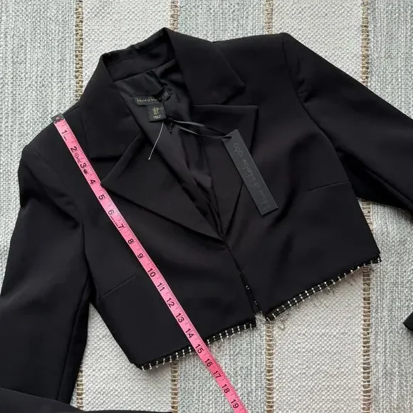 House of Harlow 1960 Black Rhinestone Fringe Blazer Mini Skirt Set Women’s Small - Picture 9 of 15